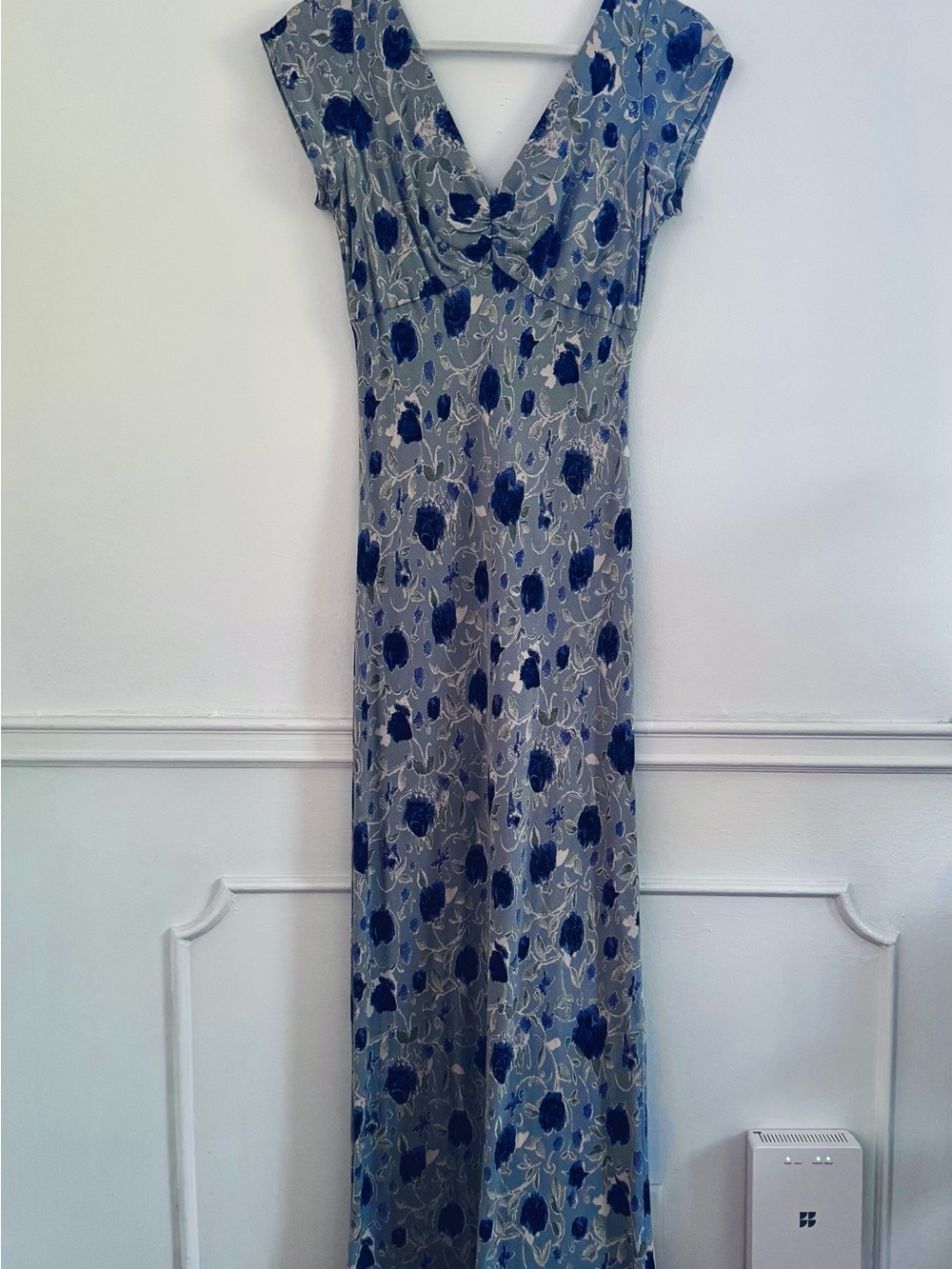 Blue Floral Maxi Dress with Deep V Neck - Made in Hawaii